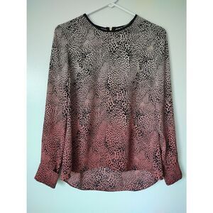 Vince Camuto Women's Size XS Leopard Print Cream Pink Long Sleeve Blouse Top